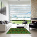 Square Patterned Dark Lime Green Rug in a Living Room, pat2800grn