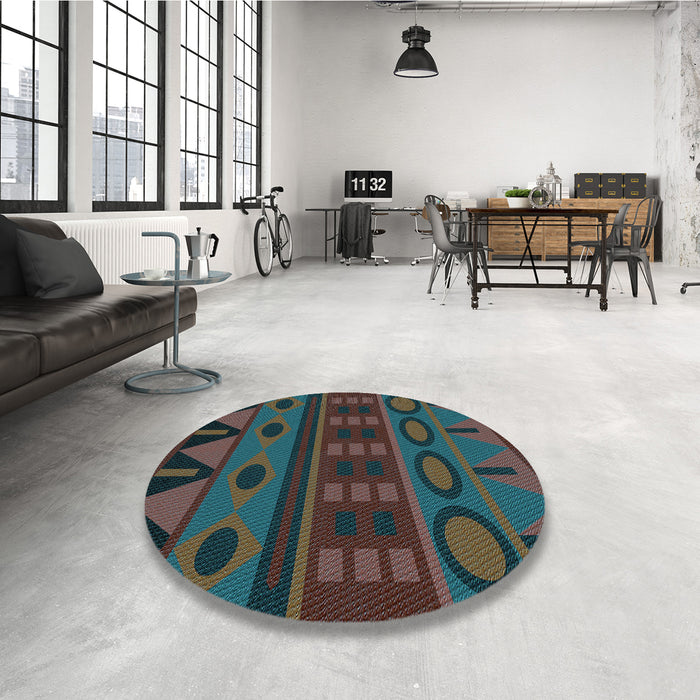 Round Patterned Green Rug in a Office, pat2800lblu