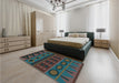 Patterned Green Rug in a Bedroom, pat2800lblu