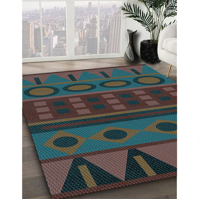 Patterned Green Rug in Family Room, pat2800lblu