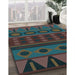 Patterned Green Rug in Family Room, pat2800lblu