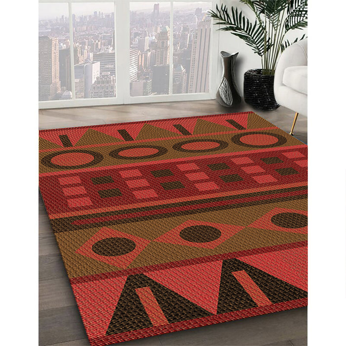 Patterned Mahogany Brown Rug in Family Room, pat2800org