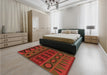 Patterned Mahogany Brown Rug in a Bedroom, pat2800org