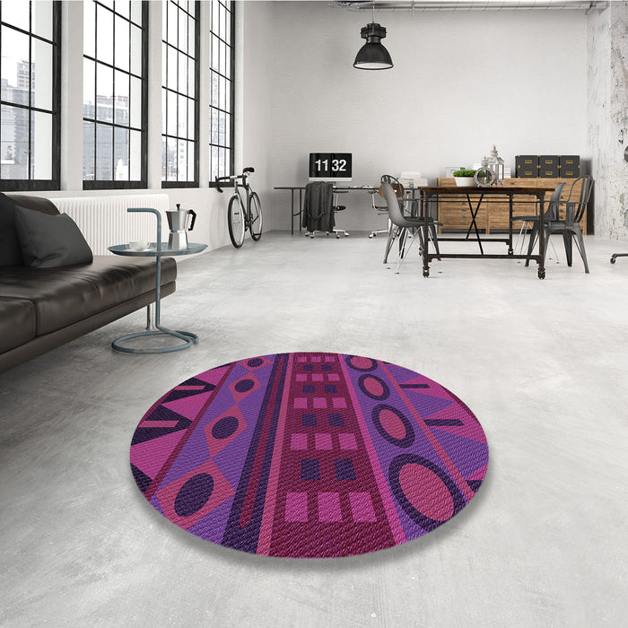Round Patterned Magenta Pink Rug in a Office, pat2800pur