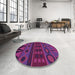Round Patterned Magenta Pink Rug in a Office, pat2800pur