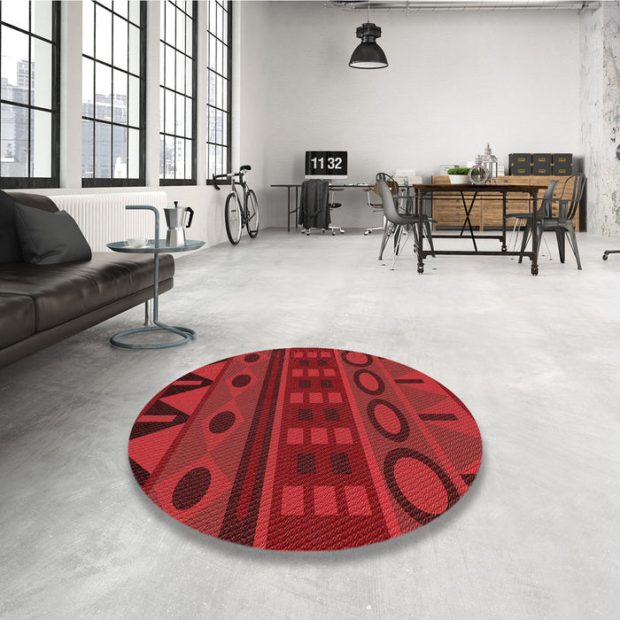Round Patterned Red Rug in a Office, pat2800rd