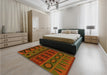 Patterned Tomato Red Rug in a Bedroom, pat2800yw