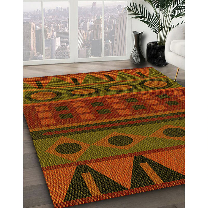 Patterned Tomato Red Rug in Family Room, pat2800yw