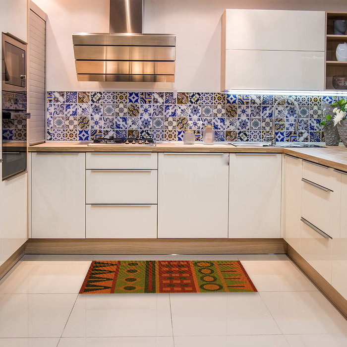 Patterned Tomato Red Rug in a Kitchen, pat2800yw