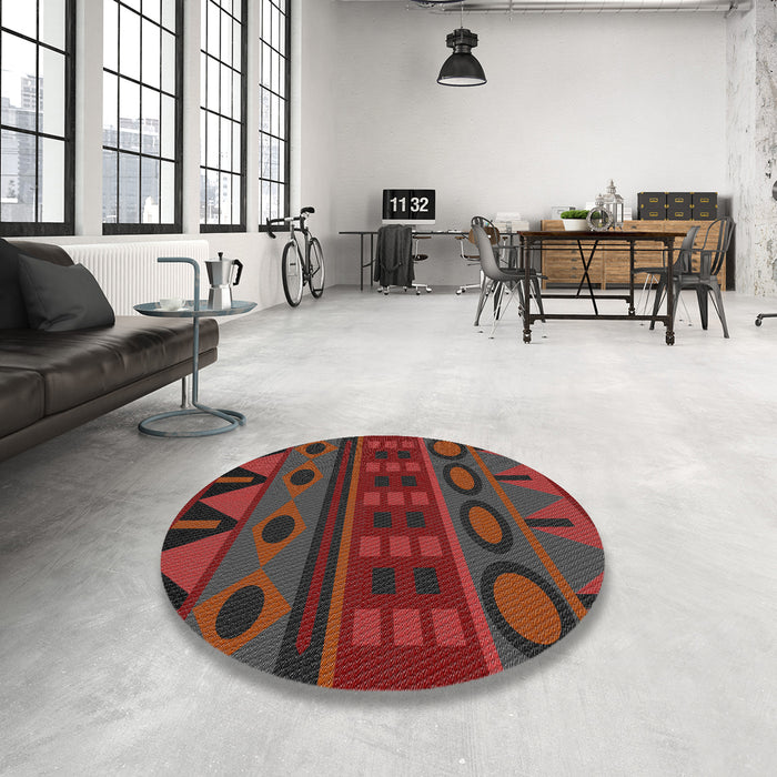 Round Patterned Chestnut Brown Novelty Rug in a Office, pat2800
