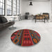 Round Patterned Chestnut Brown Novelty Rug in a Office, pat2800