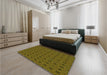 Patterned Dark Yellow Green Rug in a Bedroom, pat2801grn
