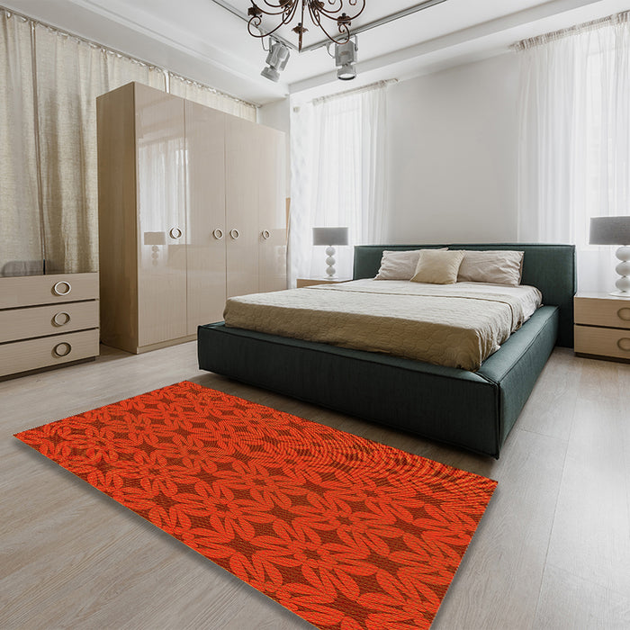 Patterned Scarlet Red Rug in a Bedroom, pat2801yw