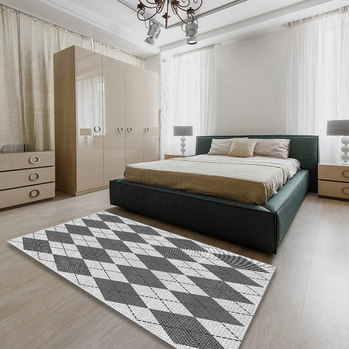 Patterned Carbon Gray Rug in a Bedroom, pat2803gry