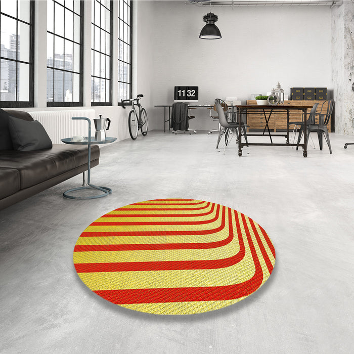 Round Patterned Yellow Rug in a Office, pat2804yw