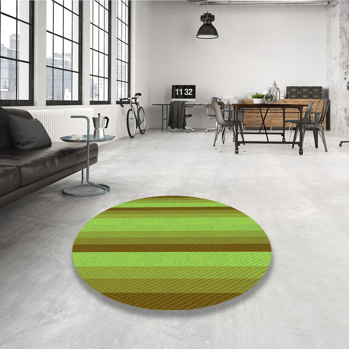 Round Patterned Dark Yellow Green Rug in a Office, pat2806grn