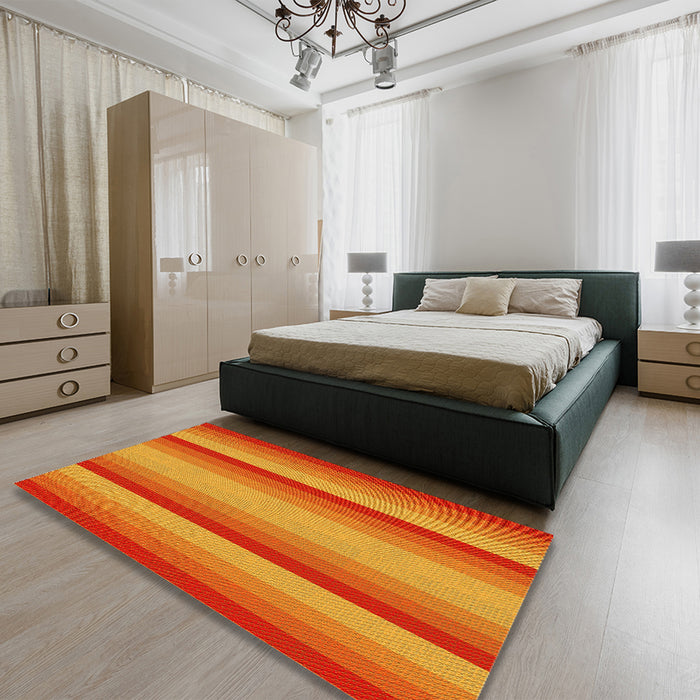 Patterned Neon Red Rug in a Bedroom, pat2806yw