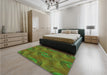 Patterned Antique Bronze Green Rug in a Bedroom, pat2807grn