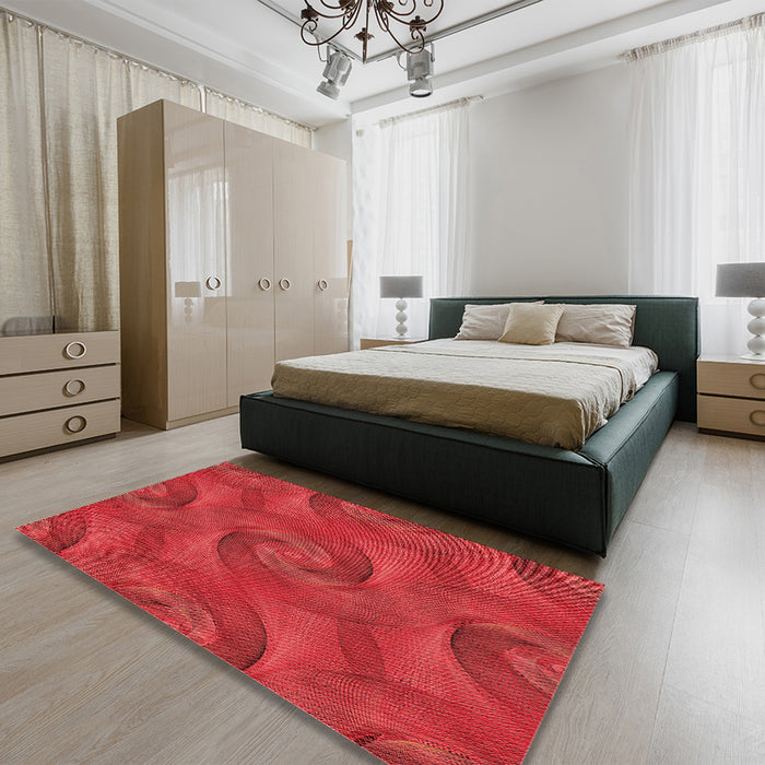 Patterned Red Rug in a Bedroom, pat2807rd