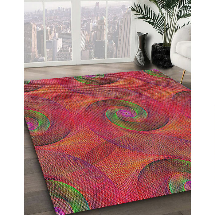 Patterned Rust Pink Modern Rug in Family Room, pat2807