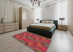 Patterned Rust Pink Modern Rug in a Bedroom, pat2807