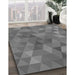 Patterned Carbon Gray Rug in Family Room, pat2808gry