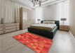 Round Machine Washable Transitional Orange Red Orange Rug in a Office, wshpat2808org