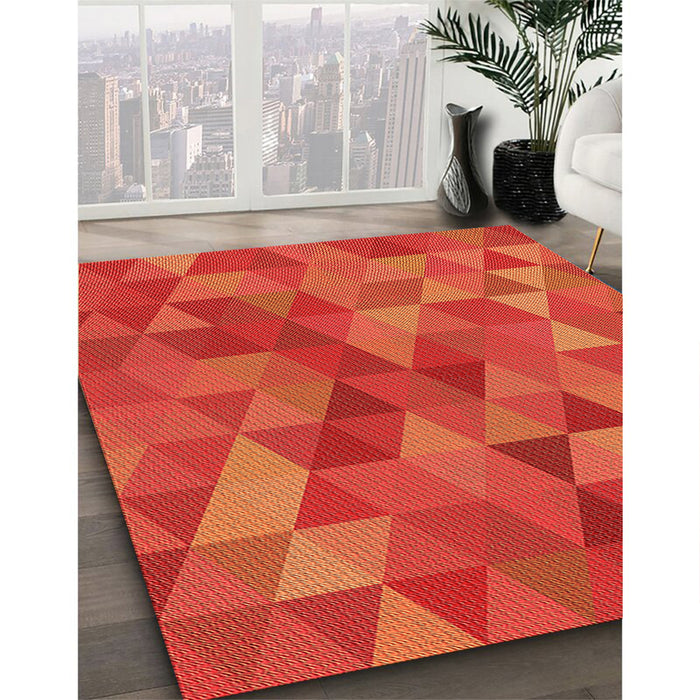 Patterned Orange Red Orange Rug in Family Room, pat2808org