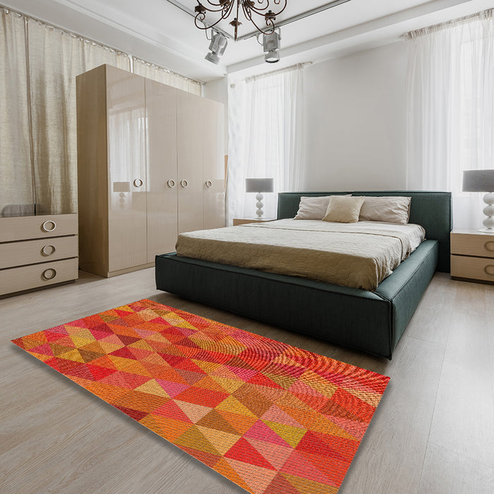 Patterned Red Novelty Rug in a Bedroom, pat2808