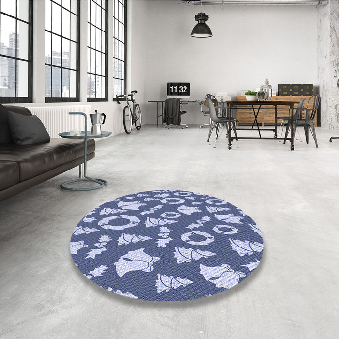 Round Patterned Jeans Blue Rug in a Office, pat281blu