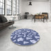 Round Patterned Jeans Blue Rug in a Office, pat281blu