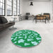 Round Patterned Turquoise Green Rug in a Office, pat281lblu