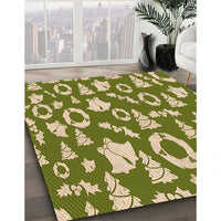 Patterned Ginger Brown Green Rug, pat281org