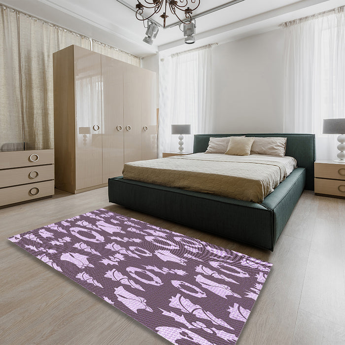 Patterned Purple Rug in a Bedroom, pat281pur
