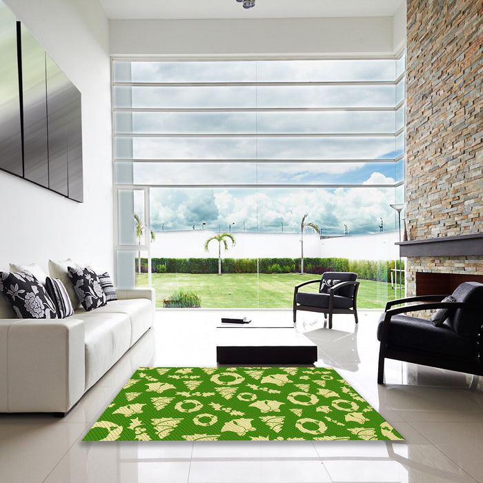 Square Patterned Yellow Green Rug in a Living Room, pat281yw