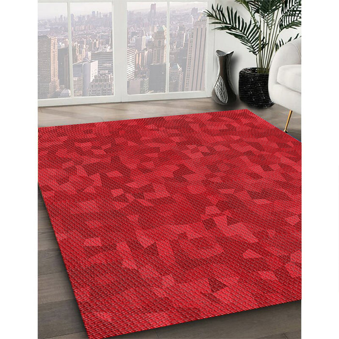 Patterned Red Rug in Family Room, pat2810rd