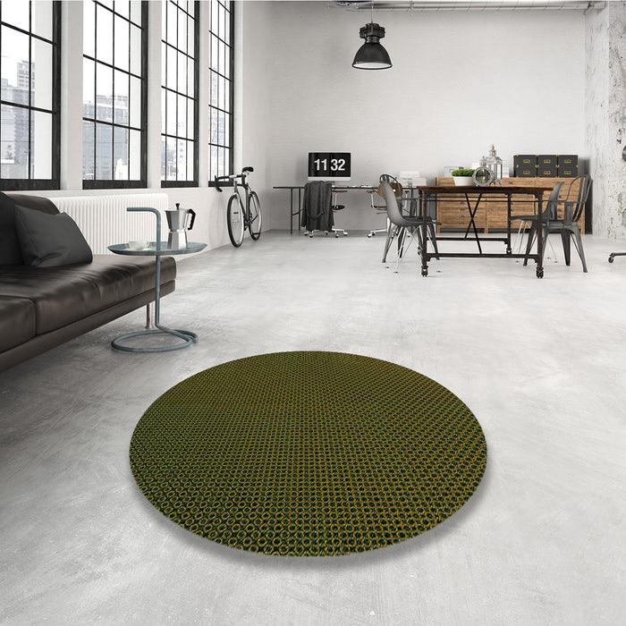 Round Patterned Olive Green Rug in a Office, pat2814grn