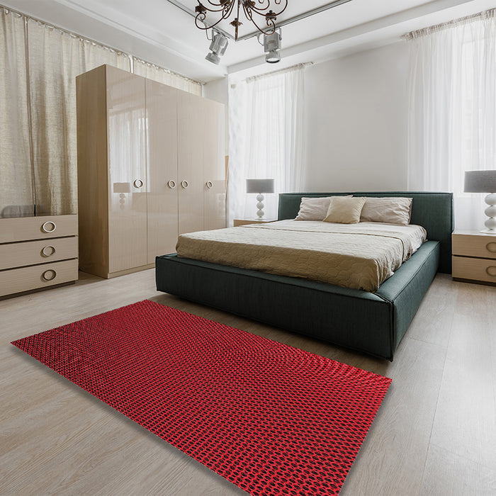 Patterned Red Rug in a Bedroom, pat2814rd