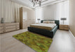 Patterned Dark Bronze Brown Rug in a Bedroom, pat2815grn