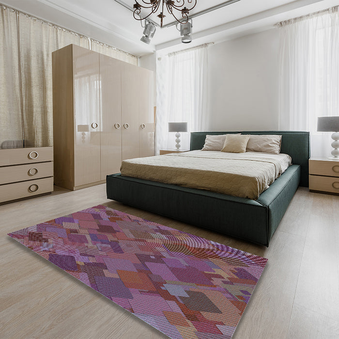 Patterned French Lilac Purple Rug in a Bedroom, pat2815lblu