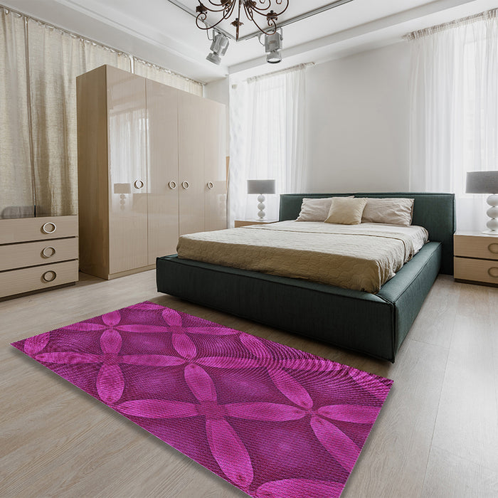 Patterned Neon Pink Rug in a Bedroom, pat2816pur