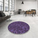 Round Patterned Plum Purple Rug in a Office, pat2817blu