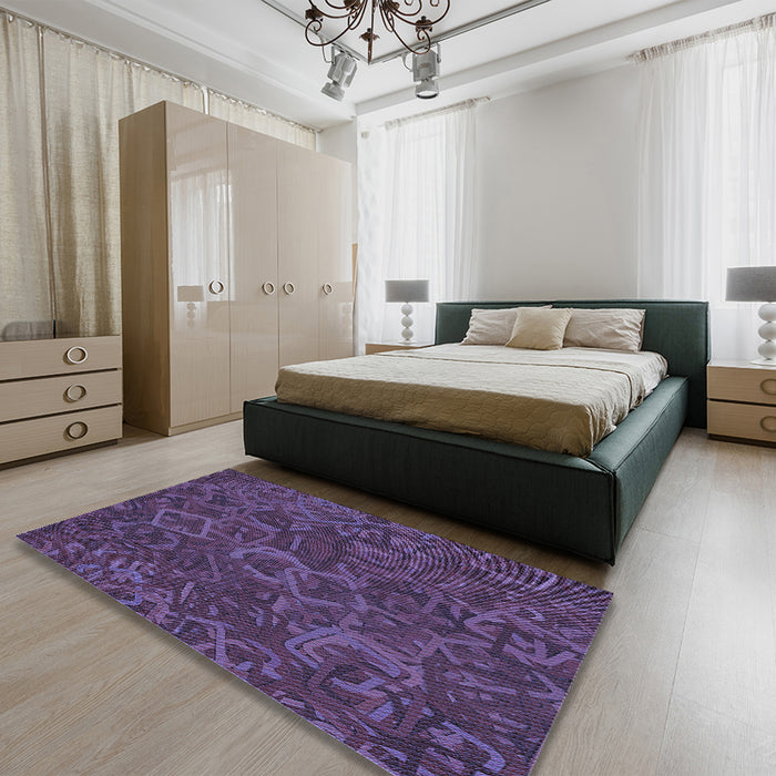 Patterned Plum Purple Rug in a Bedroom, pat2817blu