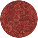 Square Patterned Red Rug, pat2817brn
