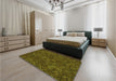 Patterned Dark Yellow Green Rug in a Bedroom, pat2817grn