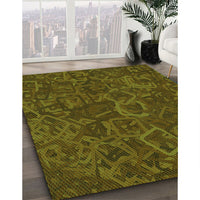 Patterned Dark Yellow Green Rug, pat2817grn