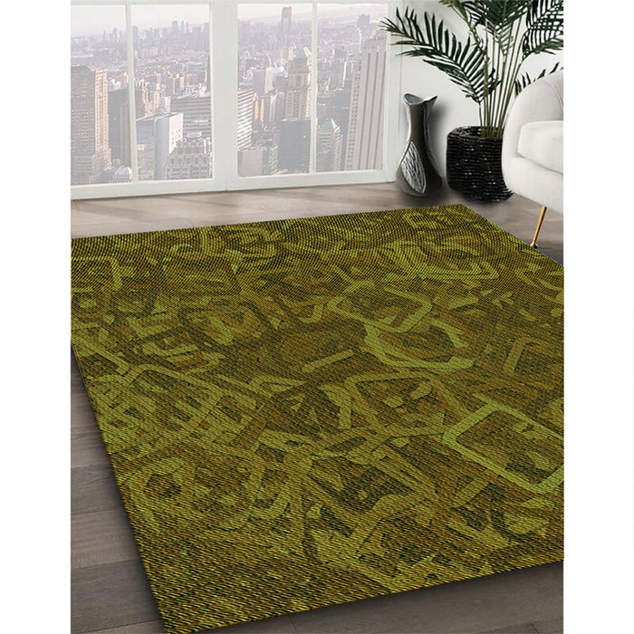 Patterned Dark Yellow Green Rug in Family Room, pat2817grn
