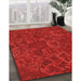 Patterned Red Rug in Family Room, pat2817org