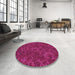 Round Patterned Deep Pink Rug in a Office, pat2817pur