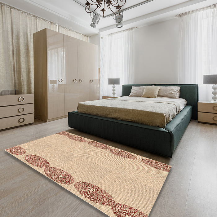 Patterned Khaki Gold Rug in a Bedroom, pat2818brn